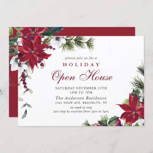 Elegant Poinsettia Christmas Holiday Open House Invitation