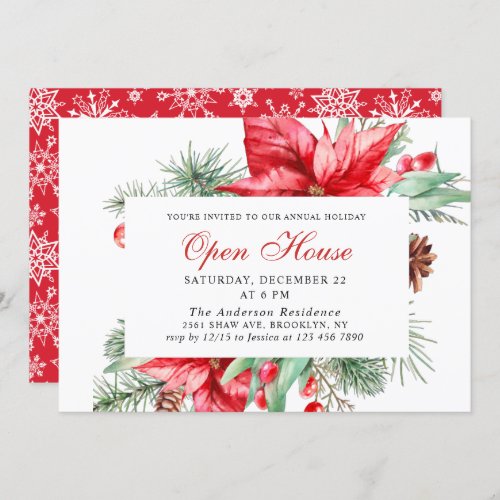 Elegant Poinsettia Christmas Holiday Open House Invitation