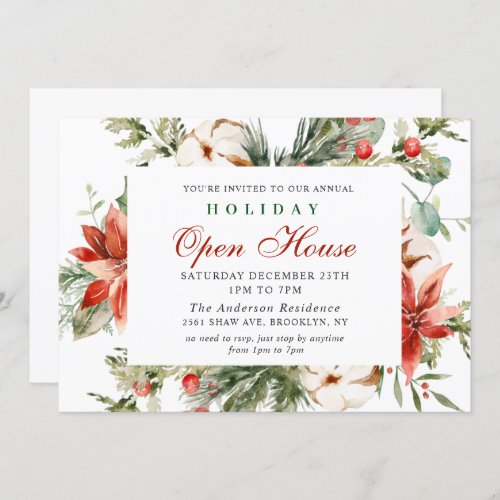 Elegant Poinsettia Christmas Holiday Open House Invitation