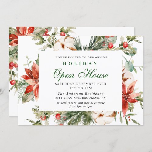 Elegant Poinsettia Christmas Holiday Open House Invitation