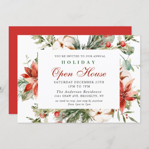 Elegant Poinsettia Christmas Holiday Open House Invitation