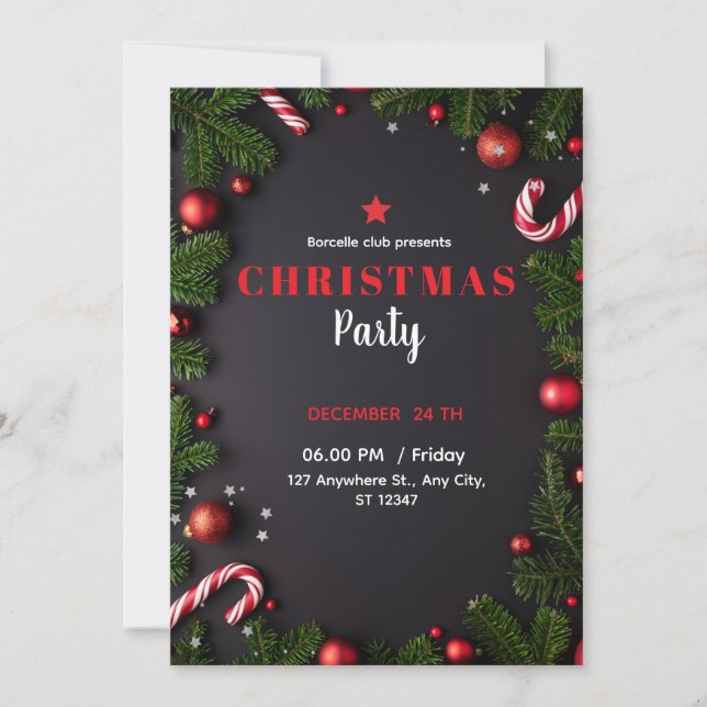 Elegant Poinsettia Christmas Invitation (Front)