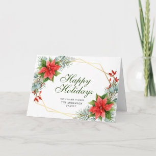 Elegant Poinsettia Christmas Mistletoe Greeting Holiday Card
