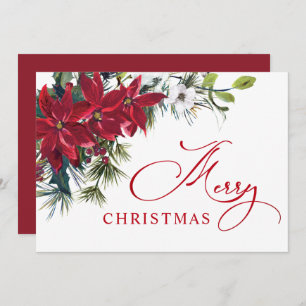 Elegant Poinsettia Christmas Mistletoe Greeting Holiday Card