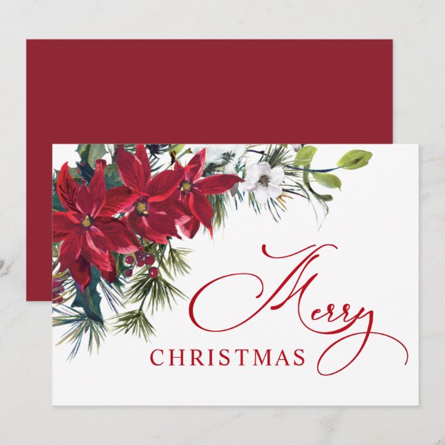 Elegant Poinsettia Christmas Mistletoe Greeting Holiday Card (Front/Back)