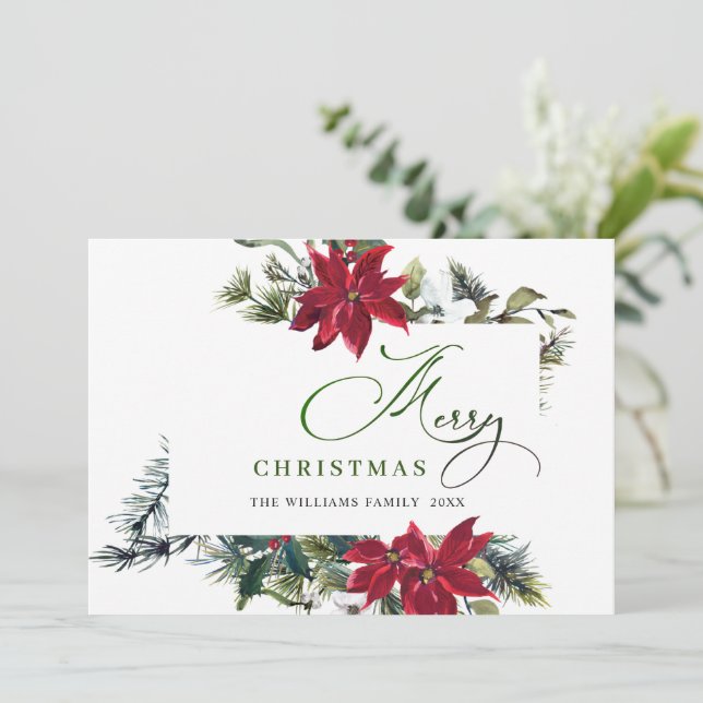 Elegant Poinsettia Christmas Mistletoe Greeting Holiday Card (Standing Front)