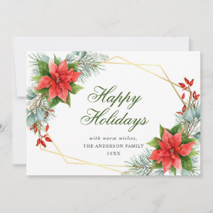 Elegant Poinsettia Christmas Mistletoe Greeting Holiday Card