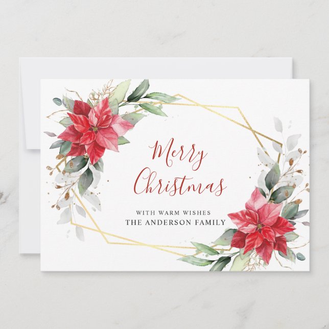 Elegant Poinsettia Christmas Mistletoe Greeting Holiday Card (Front)