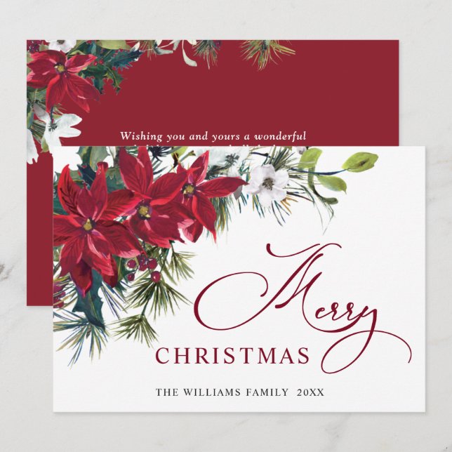 Elegant Poinsettia Christmas Mistletoe Greeting Holiday Card (Front/Back)