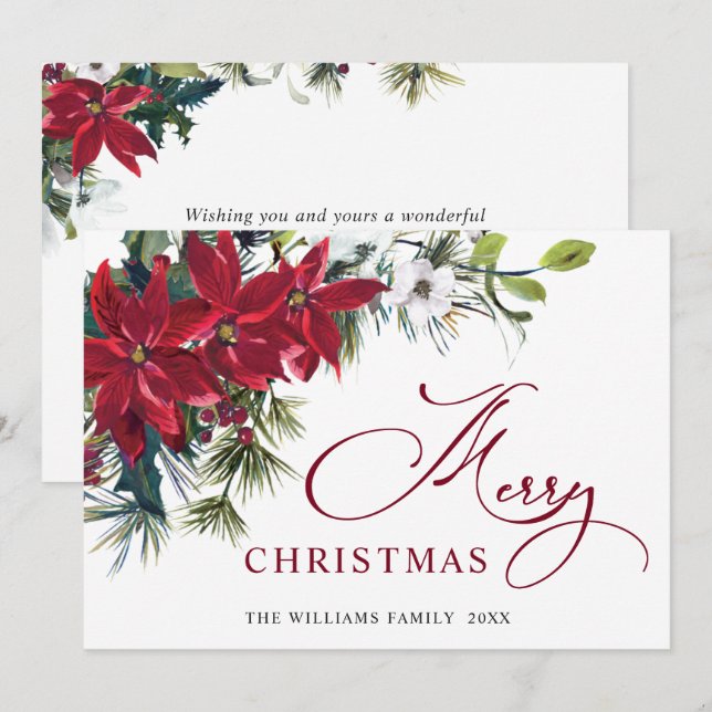 Elegant Poinsettia Christmas Mistletoe Greeting Holiday Card (Front/Back)