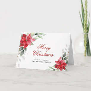 Elegant Poinsettia Christmas Mistletoe Greeting Holiday Card