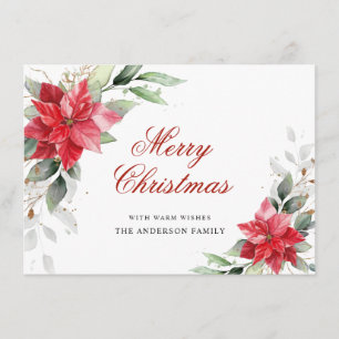 Elegant Poinsettia Christmas Mistletoe Greeting Holiday Card