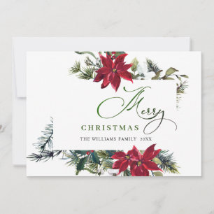 Elegant Poinsettia Christmas Mistletoe Greeting Holiday Card