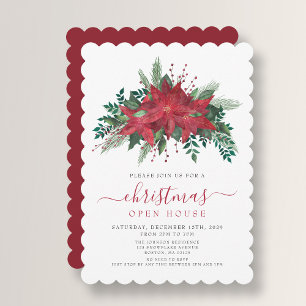 Elegant Poinsettia Christmas Open House Invitation