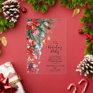 Elegant Poinsettia Christmas Party Acrylic Invitations