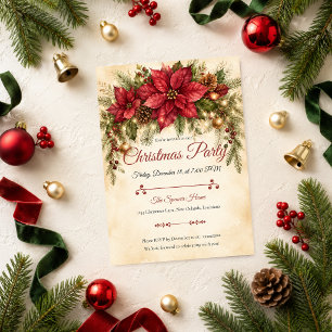 Elegant Poinsettia Christmas Party Invitation