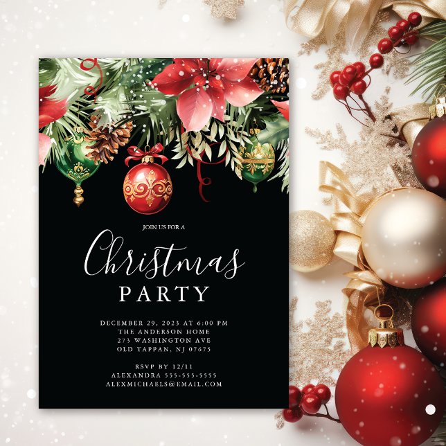 Elegant Poinsettia Christmas Party Invitation (Creator Uploaded)