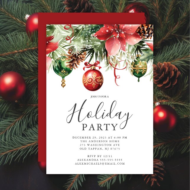 Elegant Poinsettia Christmas Party Invitation (Creator Uploaded)