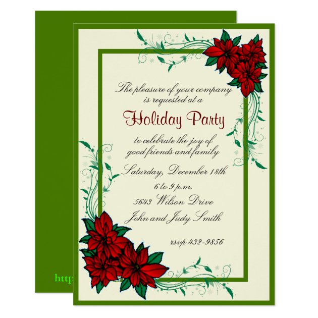 Elegant Poinsettia Christmas Party Invitation