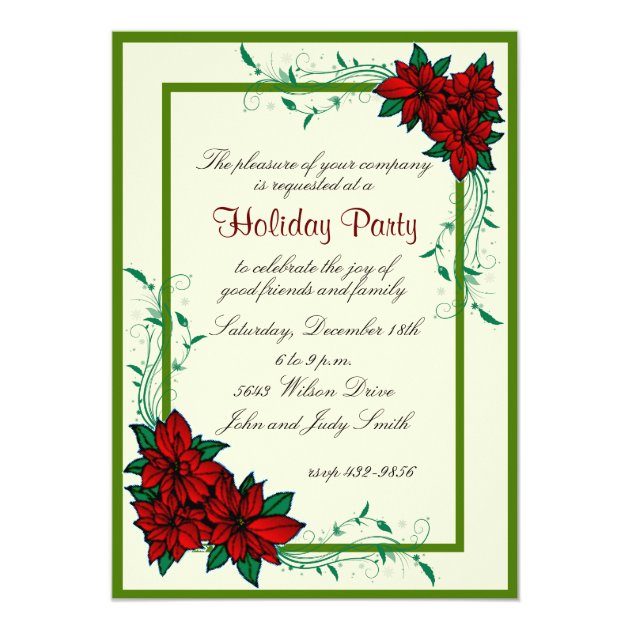 Elegant Poinsettia Christmas Party Invitation