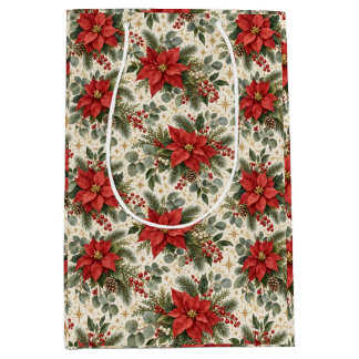 Elegant Poinsettia Christmas Pattern Medium Gift Bag