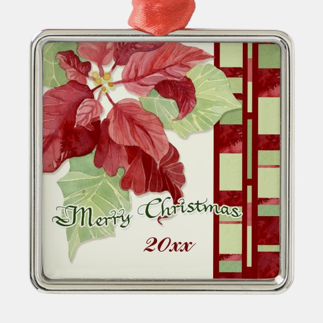 Elegant Poinsettia Christmas Personalized Ornament (Front)