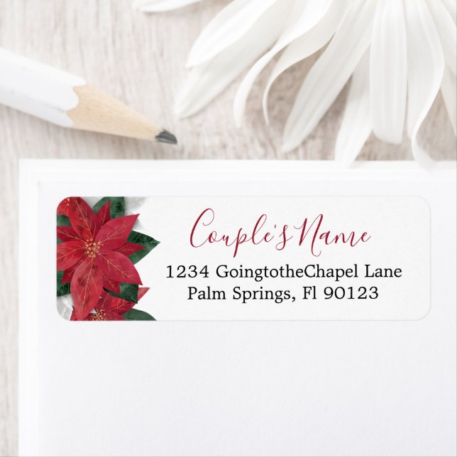 Elegant Poinsettia Christmas Return Address Label (Insitu)