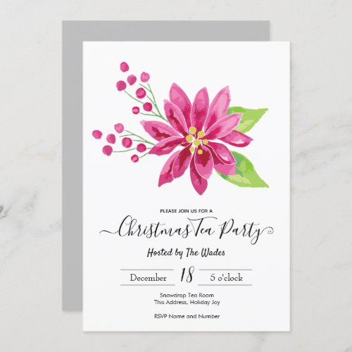 Elegant Poinsettia Christmas Tea Party Invitation