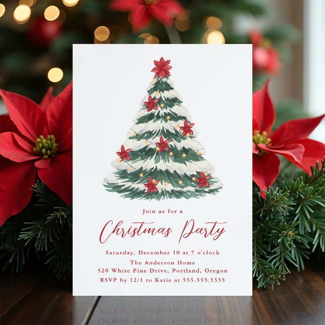 Elegant Poinsettia Christmas Tree Holiday Party Invitation (Creator Uploaded)