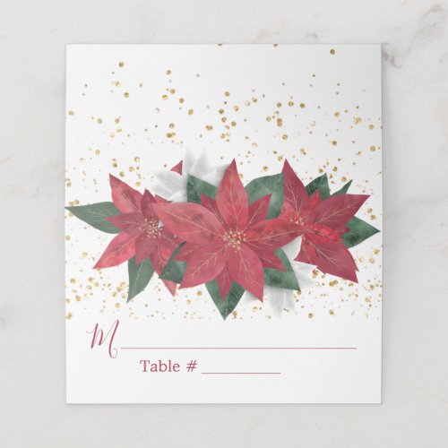 Elegant Poinsettia Christmas Wedding Place Card