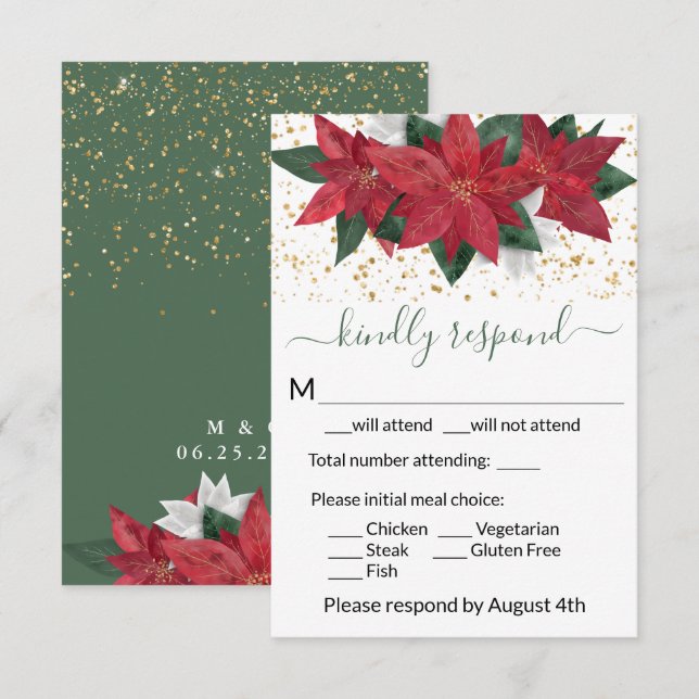 Elegant Poinsettia Christmas Wedding RSVP Card (Front/Back)