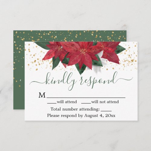 Elegant Poinsettia Christmas Wedding RSVP Card