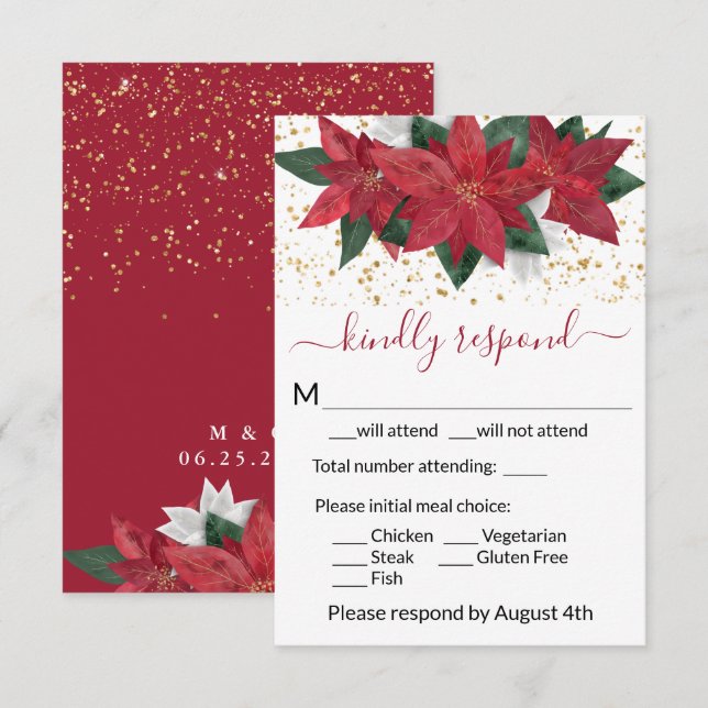 Elegant Poinsettia Christmas Wedding RSVP Card (Front/Back)