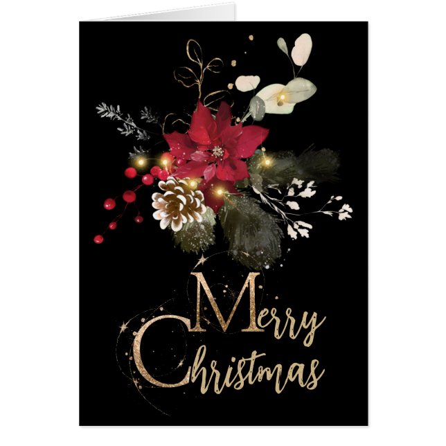 Elegant Poinsettia & Eucalyptus Christmas Card (Front)