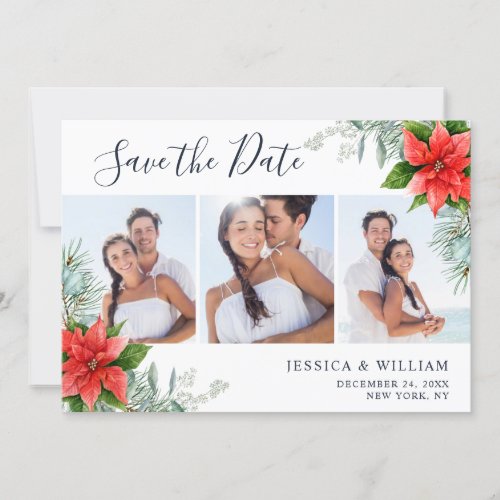 Elegant Poinsettia Eucalyptus Pine Branch Wedding Save The Date