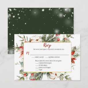 Elegant Poinsettia Evergreen Christmas Gold RSVP Card