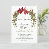 Elegant Poinsettia Floral Christmas Bridal Shower Invitation (Standing Front)