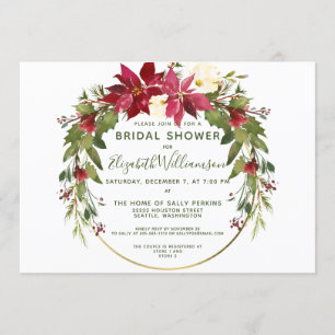 Elegant Poinsettia Floral Christmas Bridal Shower Invitation
