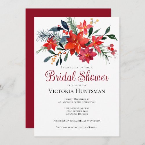 Elegant Poinsettia Floral Christmas Bridal Shower Invitation