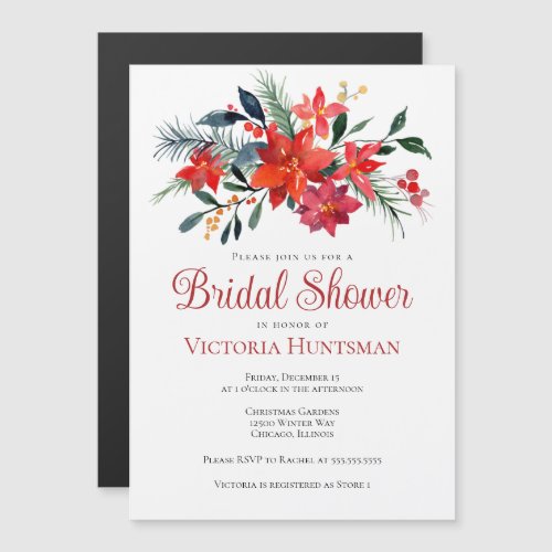 Elegant Poinsettia Floral Christmas Bridal Shower Magnetic Invitation