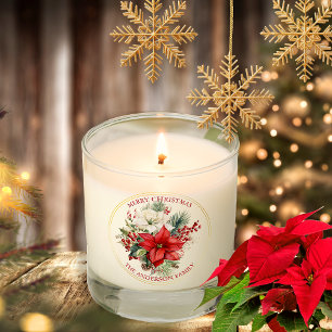 Elegant Poinsettia Floral Merry Christmas Holiday Scented Candle