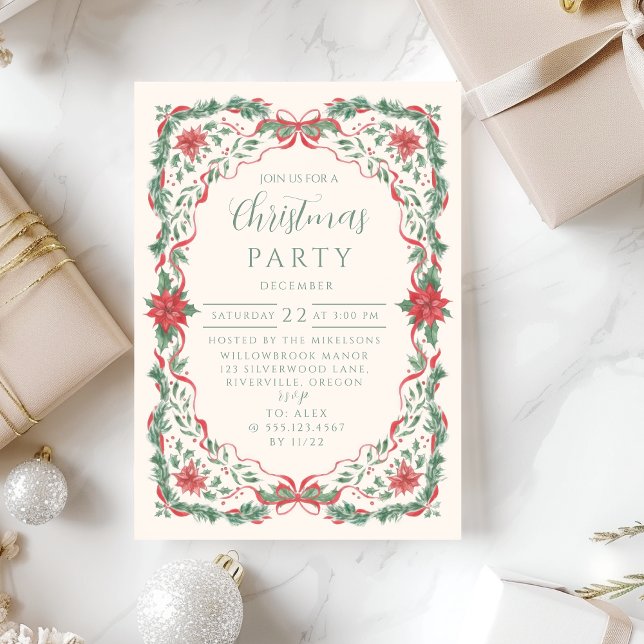Elegant Poinsettia Garland Christmas Invitation (Creator Uploaded)