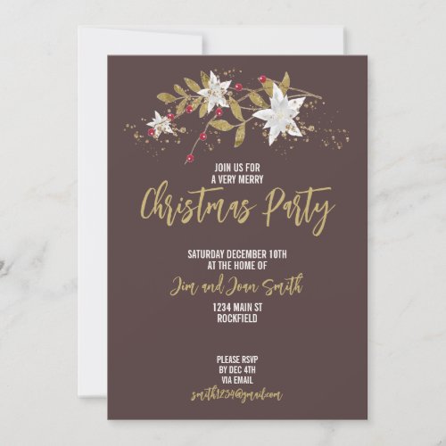 Elegant Poinsettia Glam Christmas Cocktail Party  Invitation