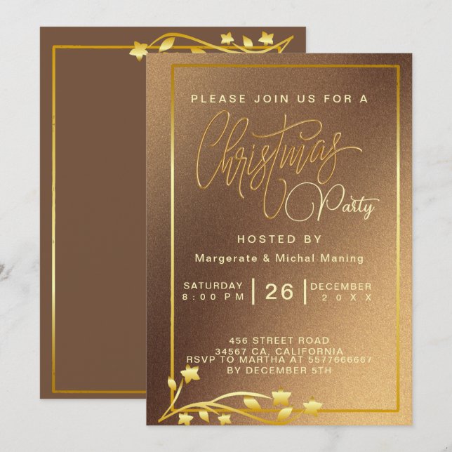 Elegant Poinsettia Gold Christmas  Invitation (Front/Back)