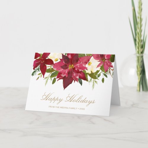 Elegant Poinsettia Gold Happy Holidays Christmas Holiday Card