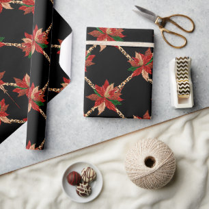 Elegant Poinsettia & Gold Ribbon Christmas Wrappin Wrapping Paper