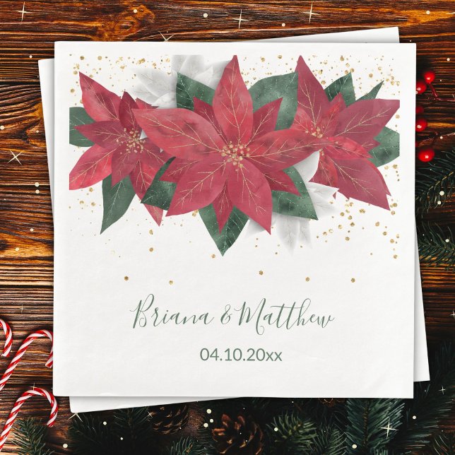 Elegant Poinsettia Green Christmas Wedding Paper Dinner Napkins (Creator Uploaded)
