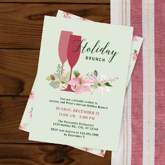 Elegant Poinsettia Holiday Brunch Invitation