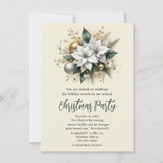 Elegant Poinsettia Holiday Party  Invitation