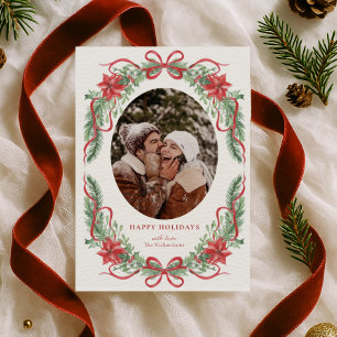 Elegant Poinsettia Holiday Photo Card 